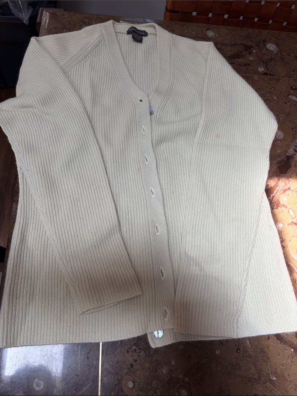Mendocino Cream Ribbed V-Neck Button Cardigan